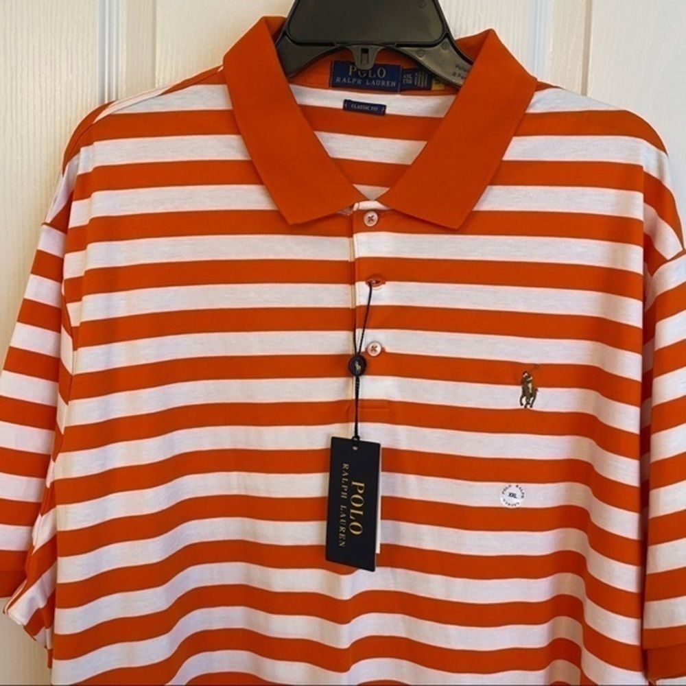 Polo Ralph Lauren Classic Fit Soft Cotton Striped Polo Shirt Orange/white Sz XXL - Picture 7 of 15